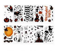 Halloween Window Stickers, Retro Halloween Wall Decals 10 Sheets, 141 Pieces - Ghosts, Skeletons, Witches, Castles, Trees, and Cats Designs; Treats or Tricks Party