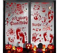 Halloween Window Stickers, Scary Bloody Handprints Decorations Window Clings, Double-Sided Halloween Window Decals Clings, Reusable Window Clings Scary Decoration for Haunted House Halloween Party