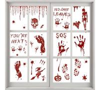 Halloween Window Stickers, Window Stickers, 20x30cm 9 Sheets, Blood Halloween Decorations with Blood Hands, Bat, Ghost, Skull & Pumpkin Silhouettes for Indoor Outdoor Home Decor