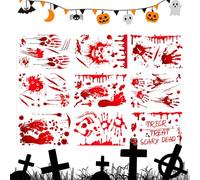 Halloween Window Stickers with Blood Motif, Halloween Blood Pressure Sticker - 9 x Handprint Stickers - Blood Drops Window Stickers, Bloody Handprints, Footprints, Festive Window Stickers, Hallow