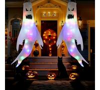 Halloween Windsocks Ghost Windsock Hanging Decoration, Pack of 2 Halloween Ghost Windsocks with Colourful LED Lights, Ghost Garden Decoration, Ghost Flag Wind Socks Ghost Face