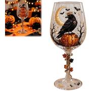 Halloween Wine Glass Collection Gift Box Set, 3D Working Witch Hand-Painted Artisan Goblet, Festive Party Glassware with Spooky Pumpkin,Skeleton,Raven,Ghost,Black Cats and Witch Designs