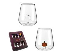 Halloween Wine Glasses Set of 2, Ghost and Pumpkin Stemless Drinking Cups for Party, Drinking Wines, Water & Juice Glasses Party Cups 2, with Bonus 4-Piece Cutlery Set (A-2pcs)