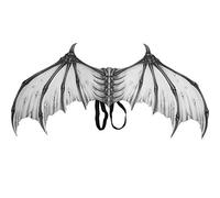 Halloween Wing Folding Party Costume Prop, Cosplay Wing Accessory for Kids, Lightweight Non - Woven Fabric Wings with Elastic Belt, 87cm Wingspan for Halloween Parties (White black bone wings
