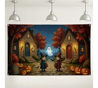 Halloween Witch and Ghost Backdrop, Spooky Autumn Scene Decorative Background, Fall Orange and Black Photography Prop for Parties Events 71x43 Inch