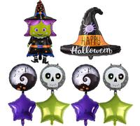 Halloween Witch Balloon Set 10pcs,Halloweens Balloon Set Purple Witch Hat Green Foil Balloons, Spooky Halloween Party Decorations for Haunted Houses, Trick-or-Treat Events, Themed Birthdays