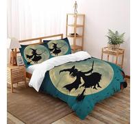 Halloween Witch Bedding Sets Duvet Bedding Set 3 Pcs with 2 Pillowcases 3D Printed Halloween Soft Microfiber Quilt Cover with Zipper for Boys & Girls King(220x240cm)