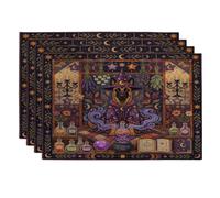 Halloween Witch Belgian Malinois Dog Placemats Set of 4, 12x18 Inch, Retro Fun Magic Witchy 4Pcs Soft Table Mats for Home Dinning, Spooky Holiday Party Kitchen Print Pattern Decor