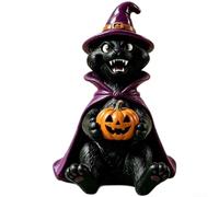 Halloween Witch Black Cat Resin Figure Purple Decor