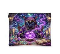 Halloween Witch Bombay Cat Makeup Bag 7x9 Inch for Travel Purse, Witchy Kitten Scary Tarot Pattern Cosmetic Pouch for Women, Spooky Portable Canvas Zipper Organizer