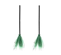 Halloween Witch Broom Plastic Witch Broomstick Kids Broom Cosplay Props, Realistic Wizard Flying Brooms, for Halloween Costume Haunted House Decoration, Masquerade Show Supplies (A, 2PC)