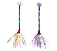 Halloween Witch Broom with LED Light, Halloween Decor Lighted Witches Broom Sticks Halloween Party Props, LED Witch Broom Kids, Witches Broomsticks Cosplay Props Accessories (Orange+Purple)