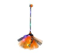 Halloween Witch Broom with LED Light, Lighted Witches Broomsticks Cosplay Props, Halloween Wicked Witches Broomstick for Photo Booth Accessories Halloween Decorations (Orange)