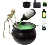 Halloween Witch Bucket, Black Plastic Cauldron Bucket with LED Mist Maker Skeleton, Witch Cauldron Pot Bucket, Spooky Vintage Party Indoor Outdoor Halloween Horror Decoration for Table Kitchen
