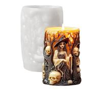 Halloween Witch Candle Moulds, Skull Witch Silicone Pillar Candle Moulds Cylinder Epoxy Resin Casting Molds for Candle Making DIY Plaster Aromatherapy Soap Polymer Clay Home Decor (B)