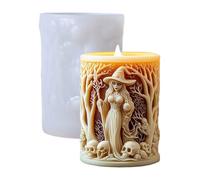 Halloween Witch Candle Moulds, Skull Witch Silicone Pillar Candle Moulds Cylinder Epoxy Resin Casting Molds for Candle Making DIY Plaster Aromatherapy Soap Polymer Clay Home Decor (A)