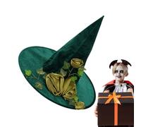 Halloween Witch Cap - 40 cm Green Hat, Decorative Wine Flower Design, Witch Caps, Carnival Costume Headwear, Pointed Party Hat, Elegant for Girls, Women, Cosplay Accessory, Costumes