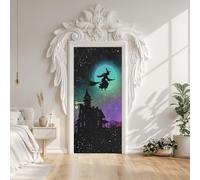 Halloween Witch Castle Door Stickers, Halloween Gothic Door Mural Decals Waterproof PVC Self-Adhesive Sticker Peel and Stick for Bedroom Living Room 77x200 cm