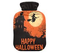 Halloween Witch Castle Red Hot Water Bottle with Cover for Pain Relief Hot Water Bag for Women, 2L