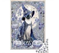 Halloween Witch Cat Art Print-4 Jigsaw Puzzles Puzzle for Adults Kids. 1000 Piece Impossible Challenge Toy Educational Game Home Decoration for Adults& Kids Age 14 Years Up 38x26cm/1000pcs