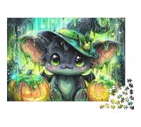 Halloween Witch Cat Art Print Jigsaw Puzzles Puzzle for Adults Kids. 1000 Pieces Impossible Challenge Toy Educational Game Home Decoration for Adults& Kids Age 14 Years Up 70x50cm/1000pcs