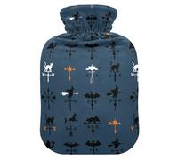 Halloween Witch Cat Blue Hot Water Bottle with Cover for Pain Relief Warm Water Bag for Pregnant Women, 2L