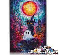 Halloween Witch Cat Jigsaw Puzzles for Adults 1000 Piece Toys Family Jigsaw Games Birthday Puzzle Boys Girls 1000pcs (38x26cm)