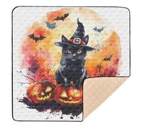 Halloween Witch Cat & Pumpkin Large Stylish Baby Gym & Activity Mat for Indoor Outdoor Comfortable Padded Baby Mat for Babies Infants Toddlers, 50'' x 50''