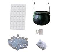 Halloween Witch Cauldron Bubble Pot Set - DIY Light-Up Decor with 40 Glow Balls & Cotton, Spooky Table Centerpiece (20cm)