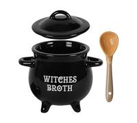 Halloween Witch Cauldron - Ceramic Stew Crock with Spoon, Black Soup Dipping Bowl | Perfect for Family Gatherings, Halloween Parties, Tea Parties, Birthdays, Costume Events, Festive Soup Pot