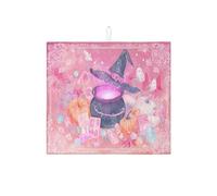 Halloween Witch Cauldron Dish Drying Mats For Kitchen Counter, Peach Magical Absorbent Dish Drainer Rack Mat, Spooky Microfiber Drying Pad For Kitchen Counter Decor 16x18 Inch