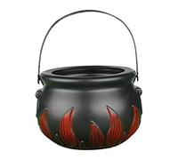 Halloween Witch Cauldron Handheld Plastic Flame Barrel Candy Bucket Holder Pot with Handle for Party Decorations Desktop Ornament (Black, One Size)