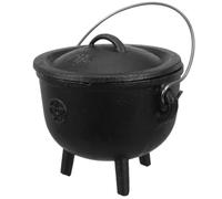 Halloween Witch Cauldron Pot with Lid and Handle Cast Iron Pentagram | Black Iron, Decorative Fireproof Design, Kitchen or Ceremonial Use, Pentagram Motifs, Indoor Piece