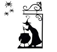 Halloween Witch Cauldron Silhouette - Halloween Decoration, Black Iron Halloween Spooky Witches Hanging Metal Wall Sign, Outdoor Hanging Wall Art Metal Decor For Halloween Decoration, 40x23cm