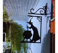 Halloween Witch Cauldron Silhouette Wall Decor,Black Metal Witch Silhouette Sign,Halloween Horror Hanging Ornament,Outdoor Decorations Garden Ornaments Supplies Décor