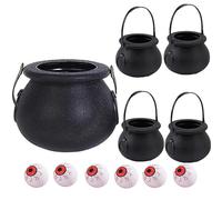 Halloween Witch Cauldron with Lid Black Witch Pot Wizard Candy Kettle Bucket Candy Plastic Holder Party Favor Supplies Cosplay props Decoration Trick or Treat - 1 Big 4 Small Cauldron 6 Scary Eyeballs