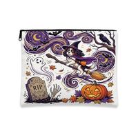 Halloween Witch Cavalier King Charles Spaniel Dog Makeup Bag 7''x9'' for Travel Pouch, Fun Creepy Toiletry Cosmetic Pouch for Women Gift, Spooky Portable Canvas Zipper Organizer