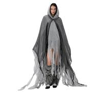 Halloween Witch Cloak with Hood Exaggerated Ripped Grim Reaper Cape Horror Cape Renaissance Cloak for Adult Cosplay Props (A-Gray, One Size)