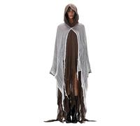 Halloween Witch Cloak with Hood Exaggerated Ripped Grim Reaper Cape Horror Cape Renaissance Cloak for Adult Cosplay Props (A-Khaki, One Size)