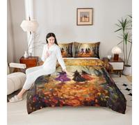 Halloween Witch Comforter Set King Size,Outdoor Wild Trees Down Alternative Adults Bedroom Decor,Maple Leaves Ultra Soft Microfiber Inner Fill 3Pcs Bedding