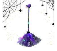 Halloween Witch Costume Broom Cosplay LED Light Up Witch Broom Accessory Halloween Decoration for Party Haunted House Graveyard Escape Room Stage Girls Teen Girls