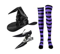 Halloween Witch Costume - Dress-Up Kit with Knee-High Stockings, Pointed Hat, and Skirt | Halloween Ensemble for Costume Parties, Trick-Or-Treat, and Themed Events