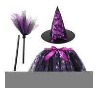 Halloween Witch Costume for Girls - Children's Party Dress with Skirt and Hat | Breathable Cosplay Outfit for Dress Up, Birthday, Princess Theme, Easter, Photo Shooting & Halloween Events (Age 3