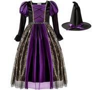 Halloween Witch Costume for Kids Girls Cosplay Fancy Dress with Matching Wizard Hat for Carnival Party Halloween Parties Stage Performances Cute Kids Witch Deluxe Outfit Black
