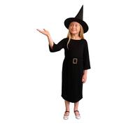 Halloween Witch Costume Kids - Wicked Witches Costume Includes Black Dress & Witch Hat Wizard Outfits For Halloween Parties UK, 7-9 Years