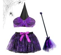 Halloween Witch Costume Set - Child Witch Costume Accessories Kit With Broom And Skirt - Halloween Cosplay Outfits Kit Elastic for Dress Party Themed Photoshoots Masquerade Stage Performance