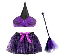 Halloween Witch Costume Set - Child Witch Costume Accessories Kit With Broom And Skirt,Halloween Cosplay Outfits Kit Elastic for Dress Party Themed Photoshoots Masquerade Stage Performance