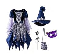 Halloween Witch Costume Teen Funny Skirts&Hat&Wand&Mask &Bag 5 Pcs Set | Youth Witch Dresses 5 Piece Outfit for Dress Up Fancy Theme Carnival Party Cosplay