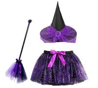 Halloween Witch Costumes for Girls | Child Witch Costume Accessories Kit With Broom And Skirt | Halloween Cosplay Outfits Kit Elastic for Dress Party Themed Photoshoots Masquerade Stage Performance