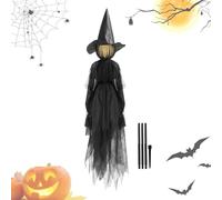 Halloween Witch Decorations Outdoor, Scary Screaming Witches With Glowing Face, Sound-Activated Sensor, Suspension Standing Witch Decorations For Garden Porch Yard, Halloween Decor For Lawn Patio